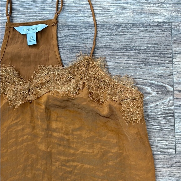 Nine West Burnt Gold Lace Silk Camisole ideal for layering Women's Size XS - Picture 5 of 10